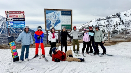 Groep wintersporters in Sundance