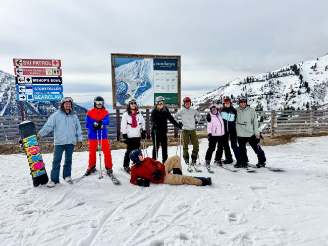 Groep wintersporters in Sundance